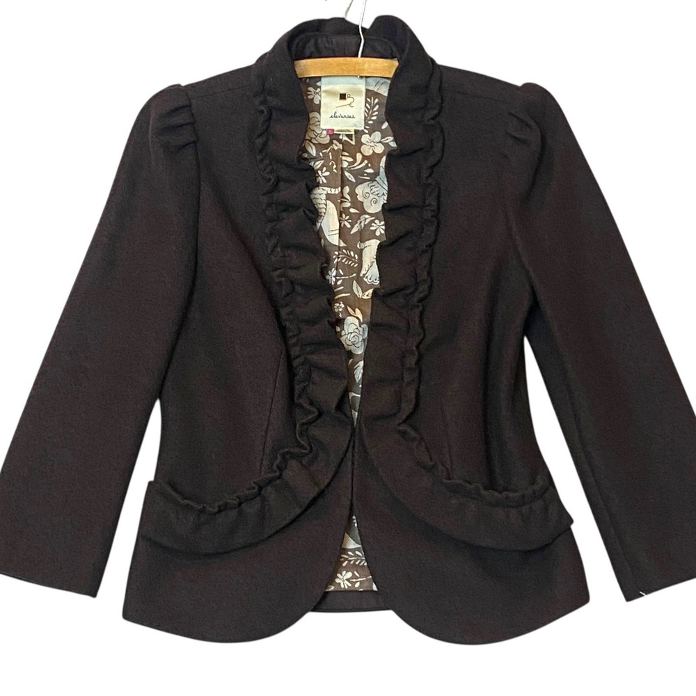 elevenses Dark Brown Ruffle-Trim Open Blazer - Picture 2 of 12